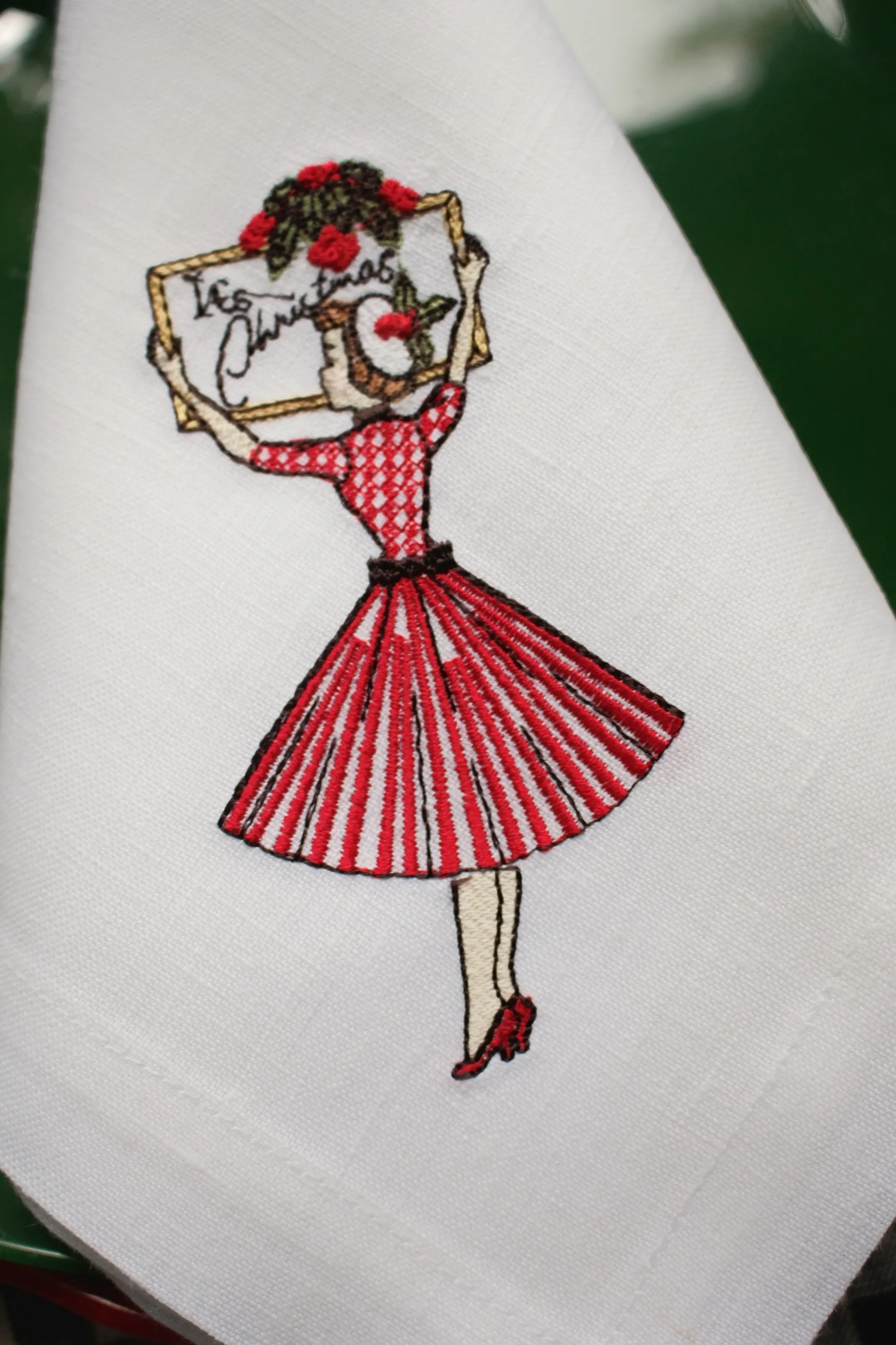 #037 | Christmas napkin with lady | Linen napkins