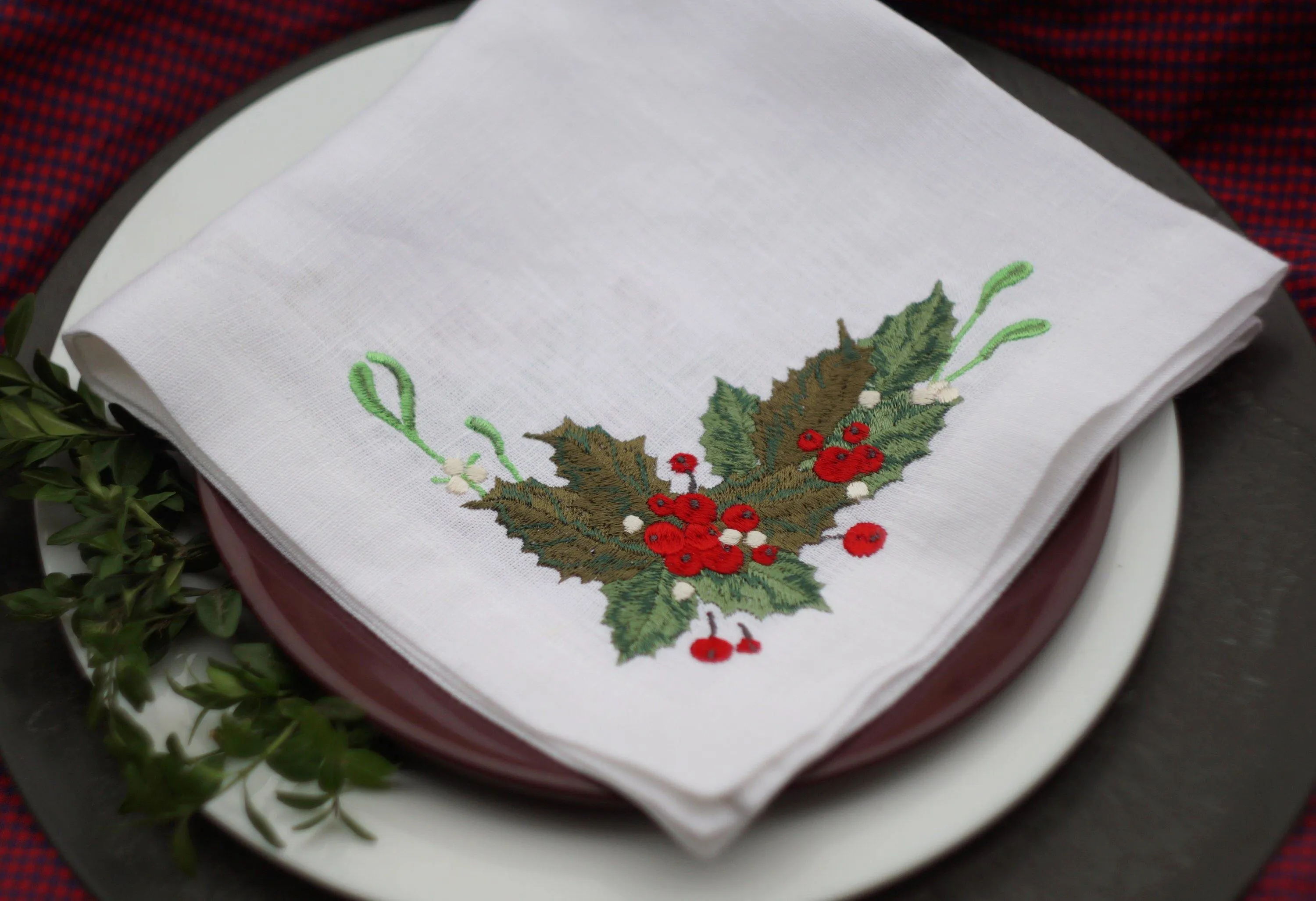 #046 | Rowan tree branch | Linen napkins