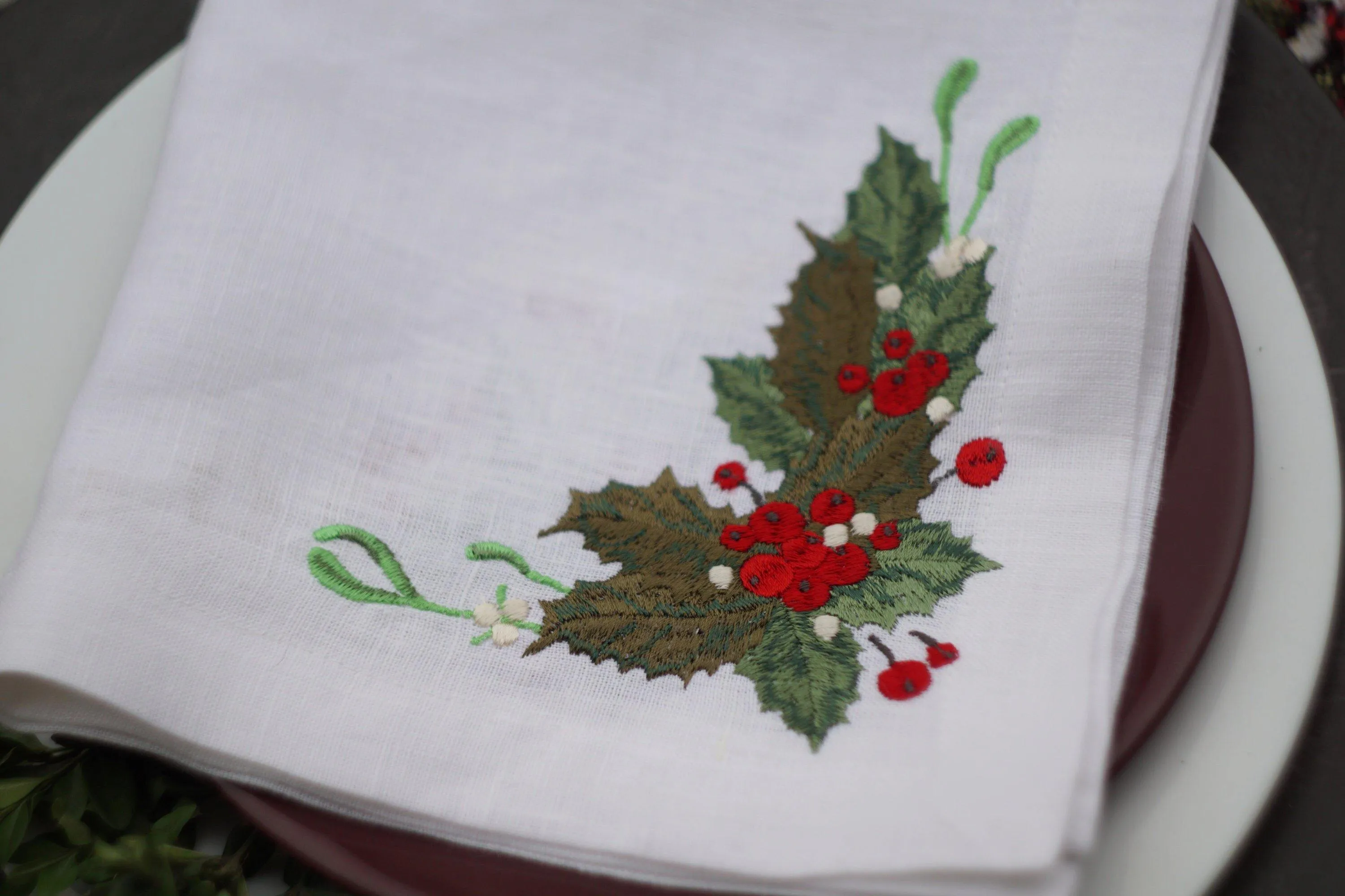#046 | Rowan tree branch | Linen napkins