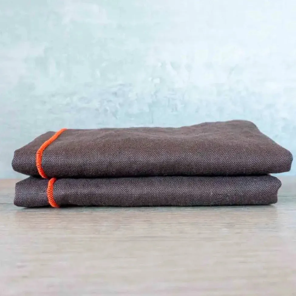 100% Linen Brown Cloth Dinner Napkins, Set of 2