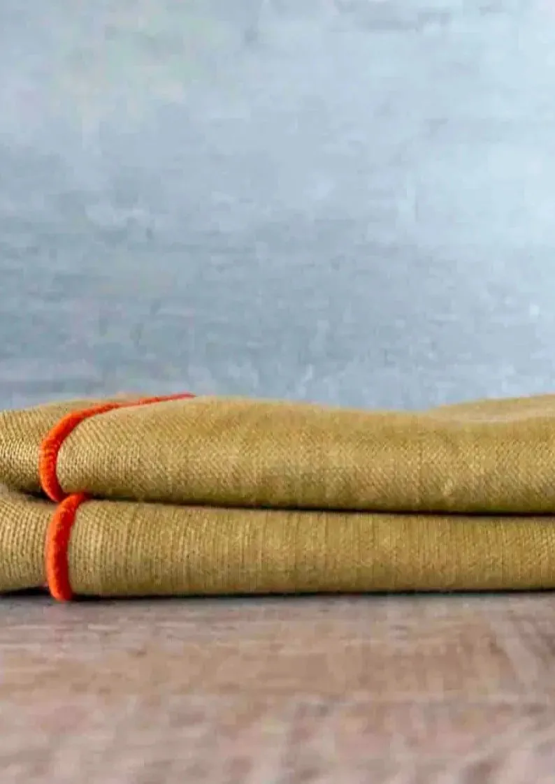 100% Linen Green/Haystack Cloth Dinner Napkins, Set of 2