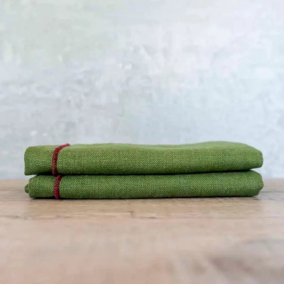 100% Linen Holiday Green/Burgaundy Cloth Napkins, Set of 2