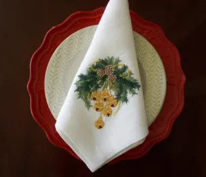 #103 | Christmas bells on a fir tree branch with pinecones | Linen napkins