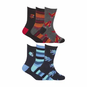 12 Pack Boys Novelty Embroidered Dinosaur Pattern Bamboo Socks