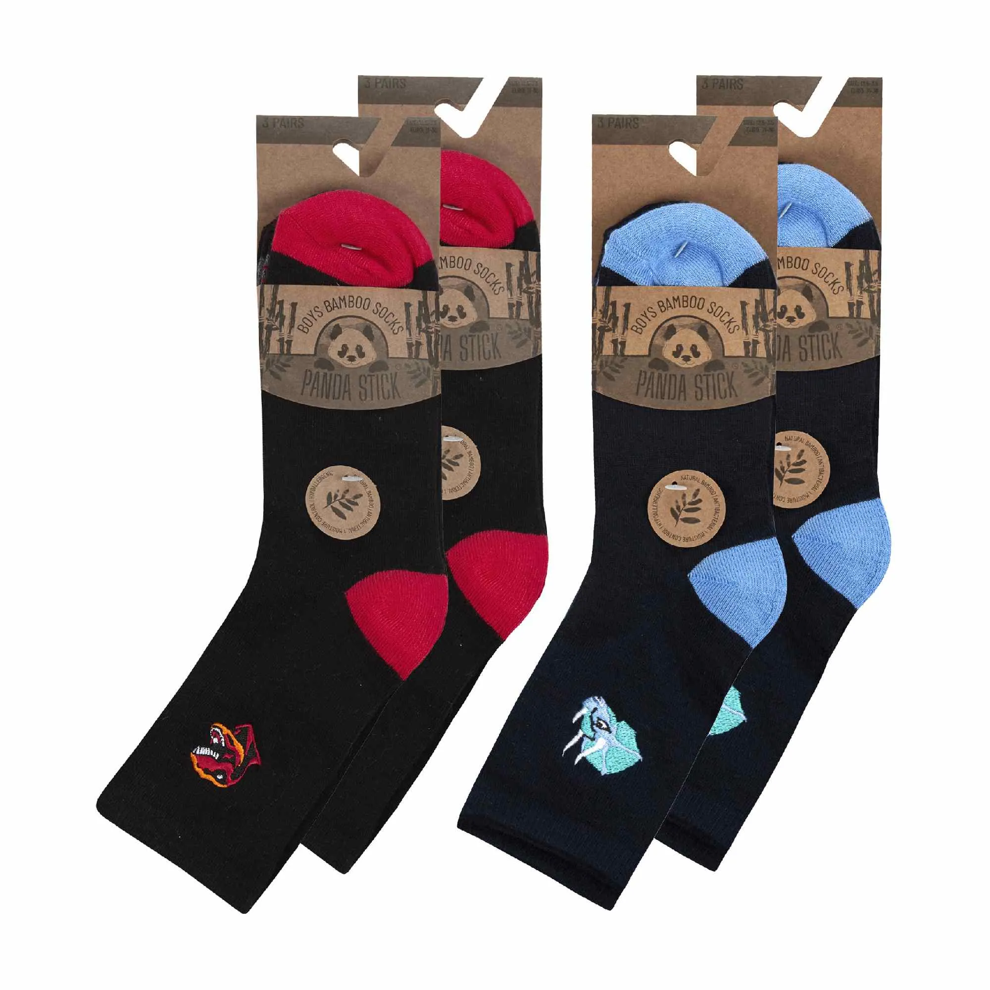 12 Pack Boys Novelty Embroidered Dinosaur Pattern Bamboo Socks