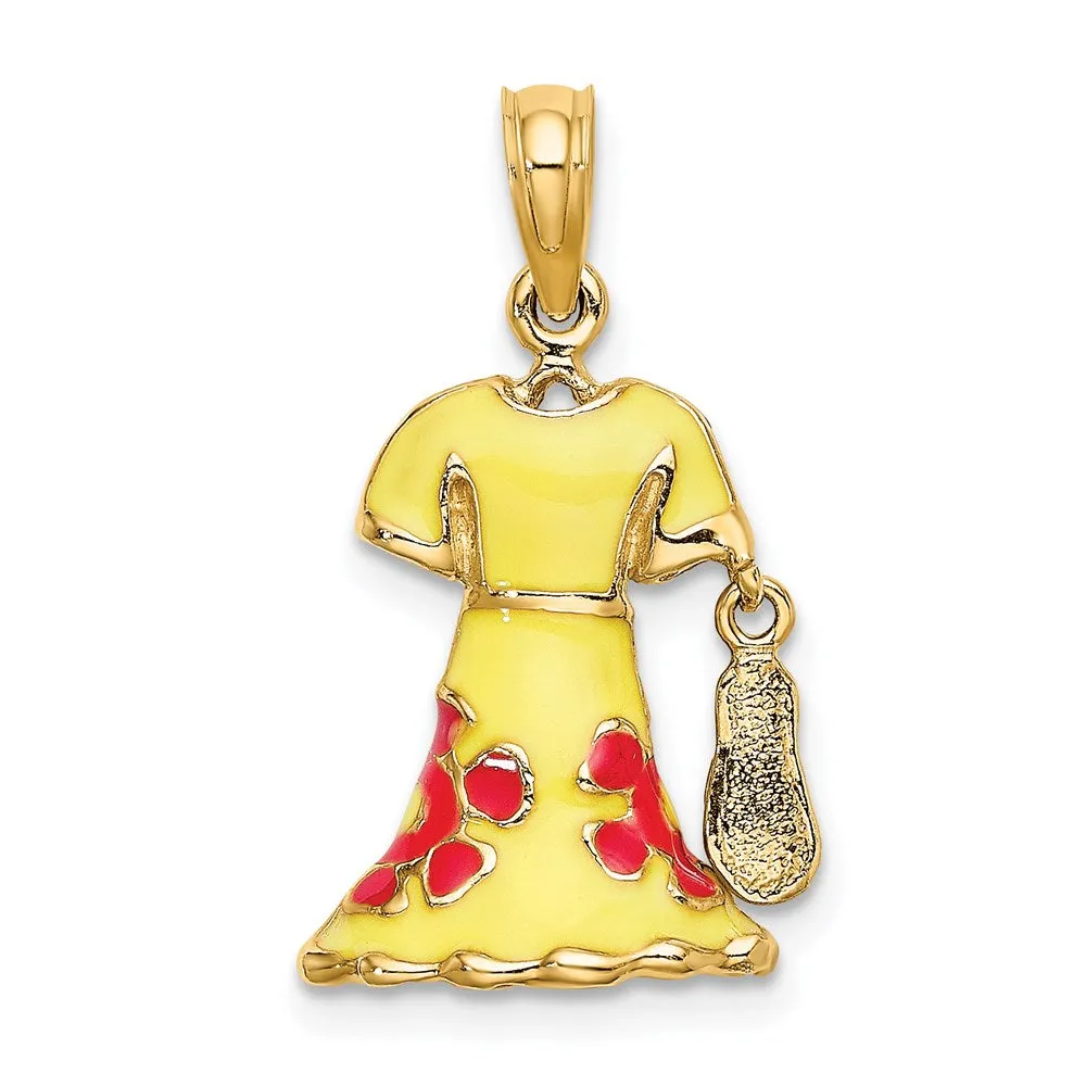 14K 3-D Moveable Enamel Yellow Dress w/Flip-Flop Charm