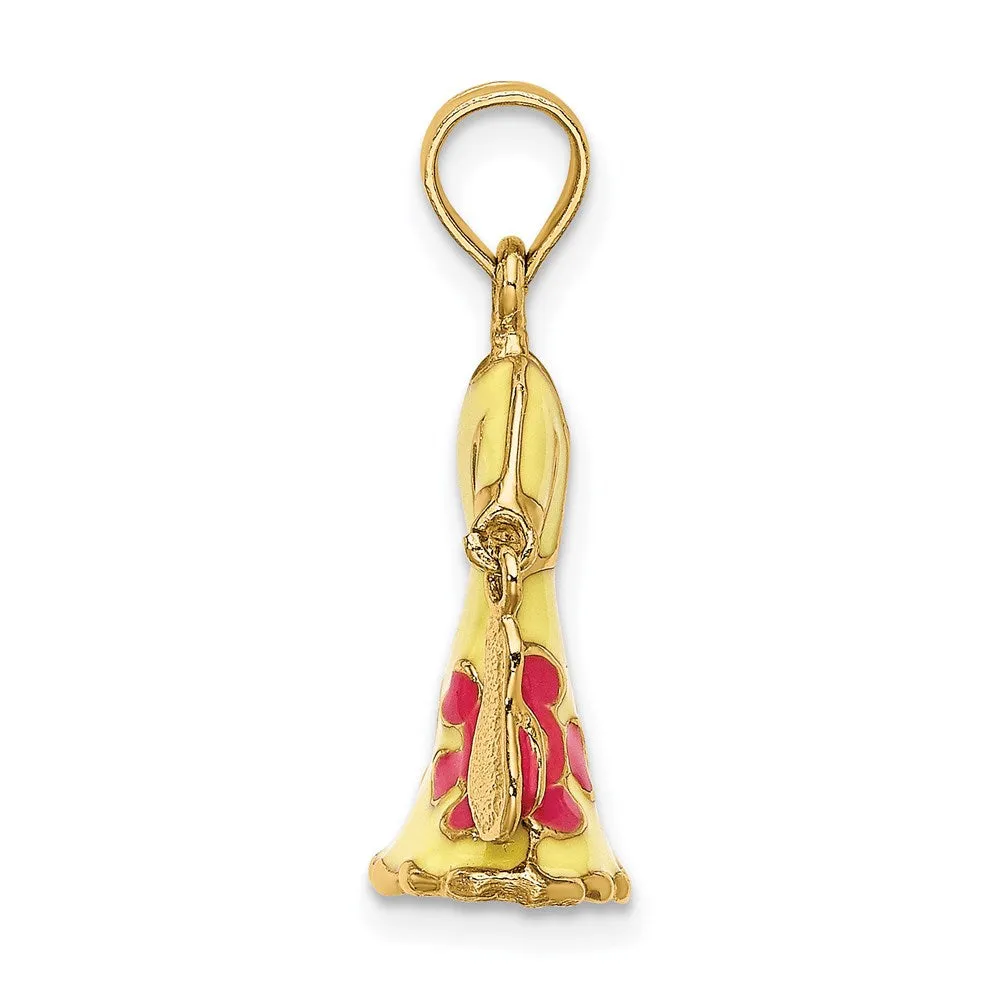 14K 3-D Moveable Enamel Yellow Dress w/Flip-Flop Charm