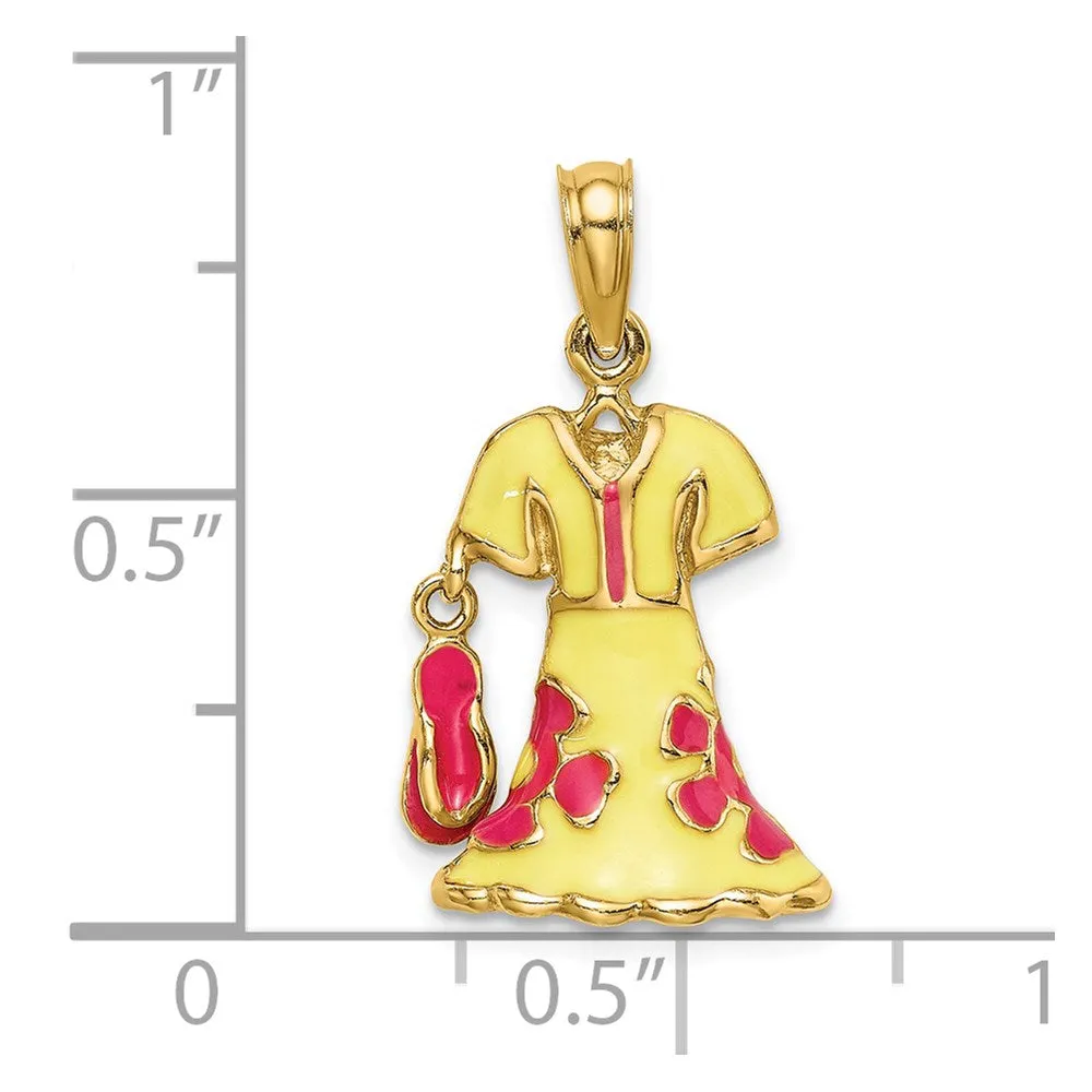 14K 3-D Moveable Enamel Yellow Dress w/Flip-Flop Charm