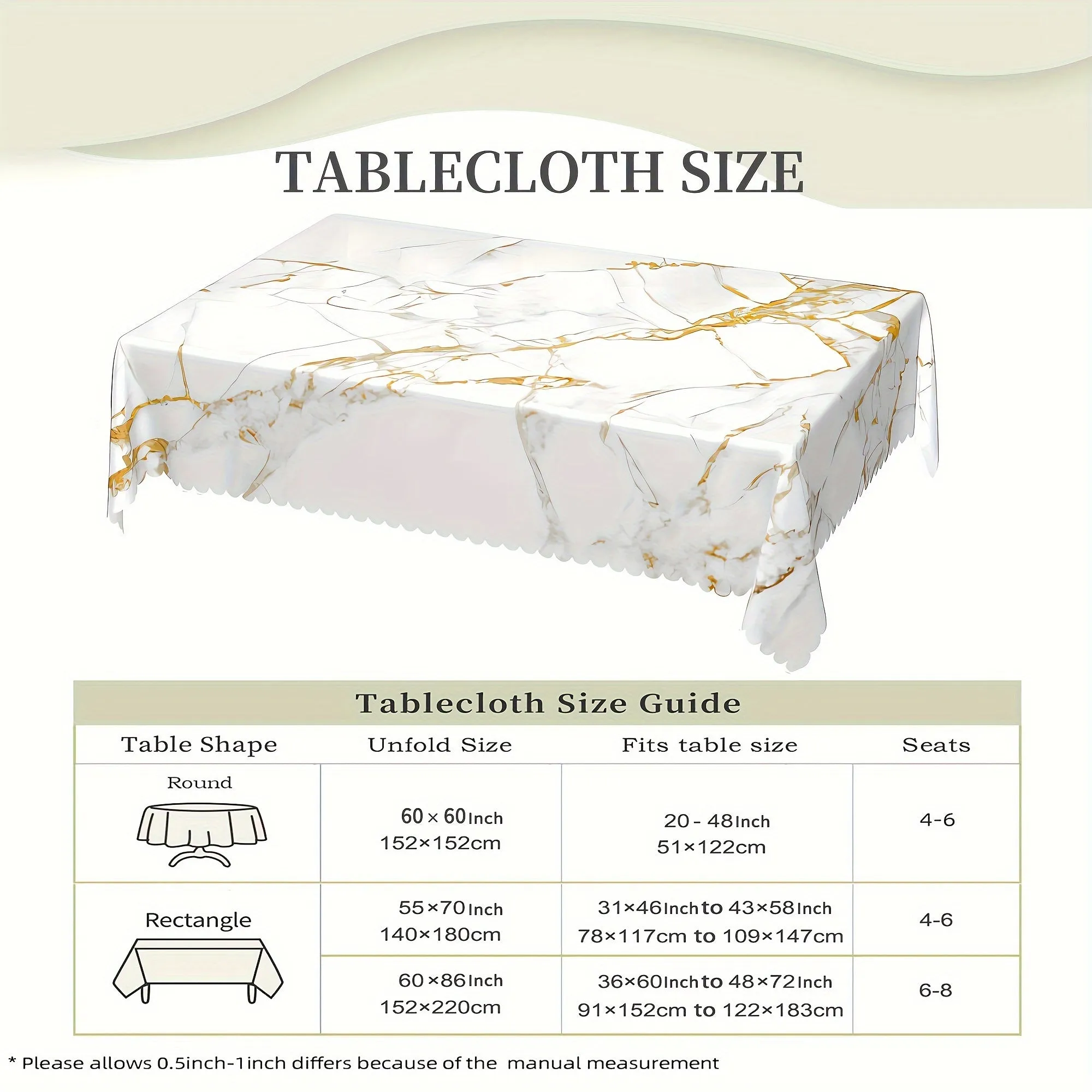 1pc, Round/Square Tablecloth, Marbled Abstract Textured Table Cloth, Golden Crack Pattern Table Cover, Waterproof Stain Wrinkle Free, Indoor And Outdoor Table Cover, For Home Kitchen Dining