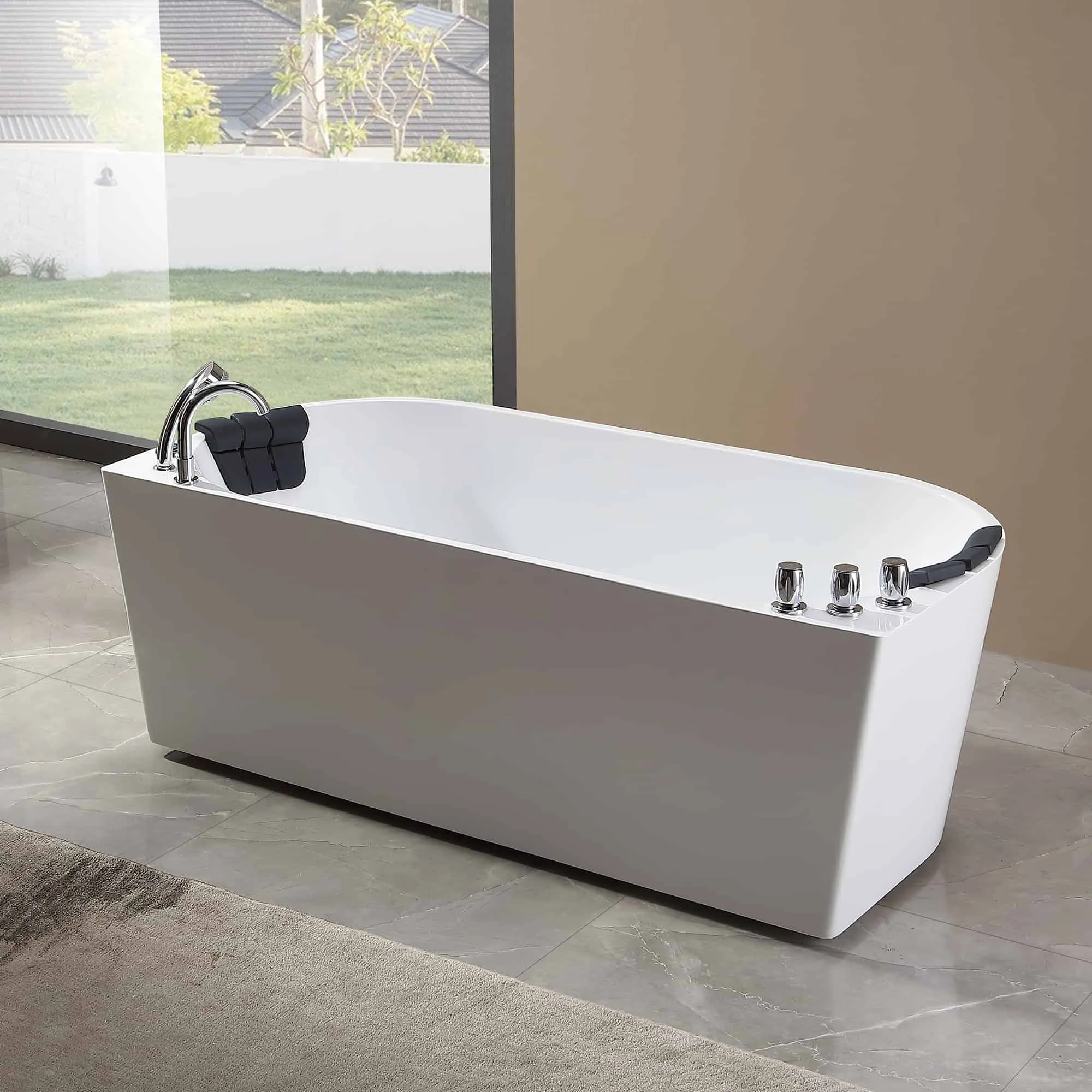 71" Freestanding Hydro Massage Whirlpool Bathtub with Center Drain