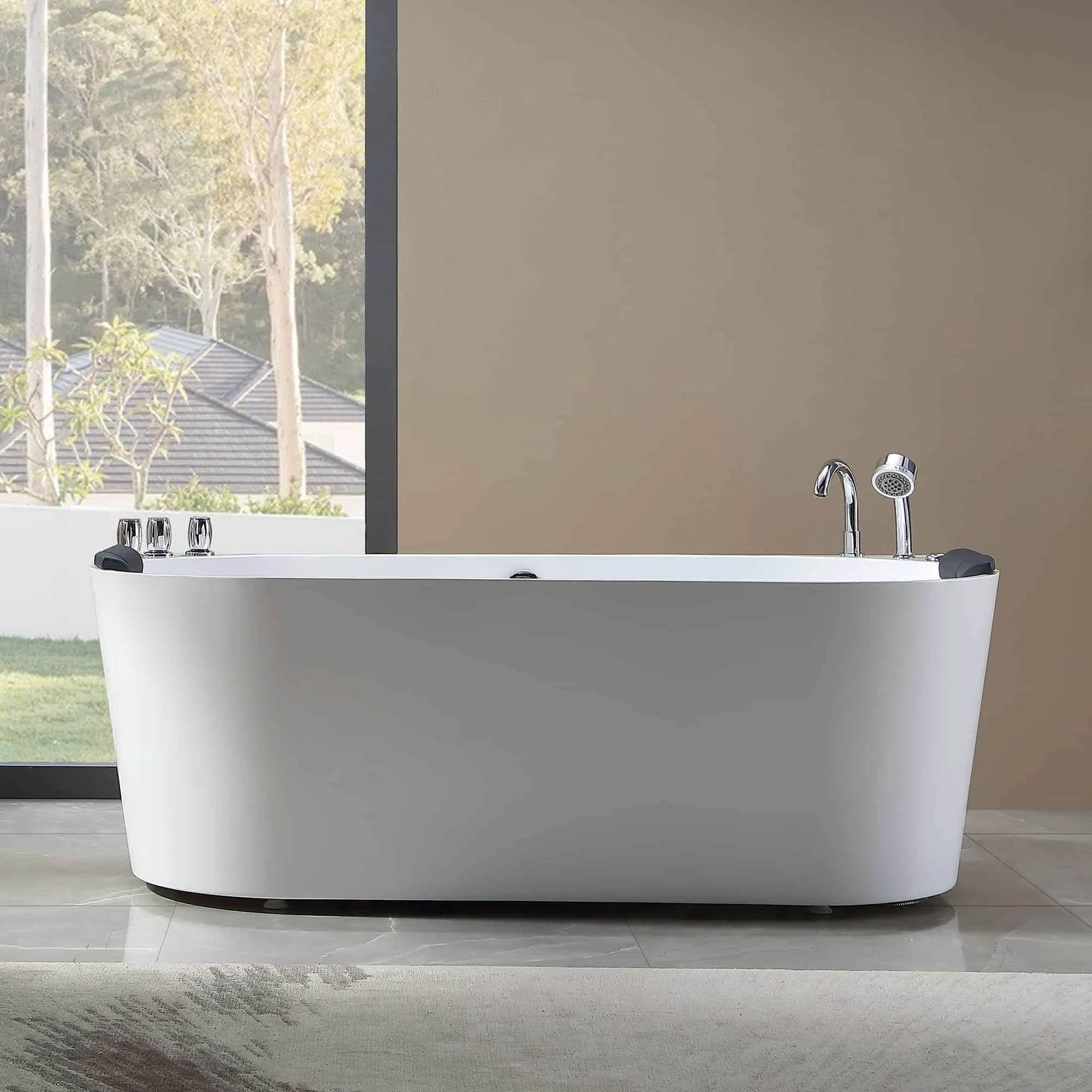 71" Freestanding Hydro Massage Whirlpool Bathtub with Center Drain
