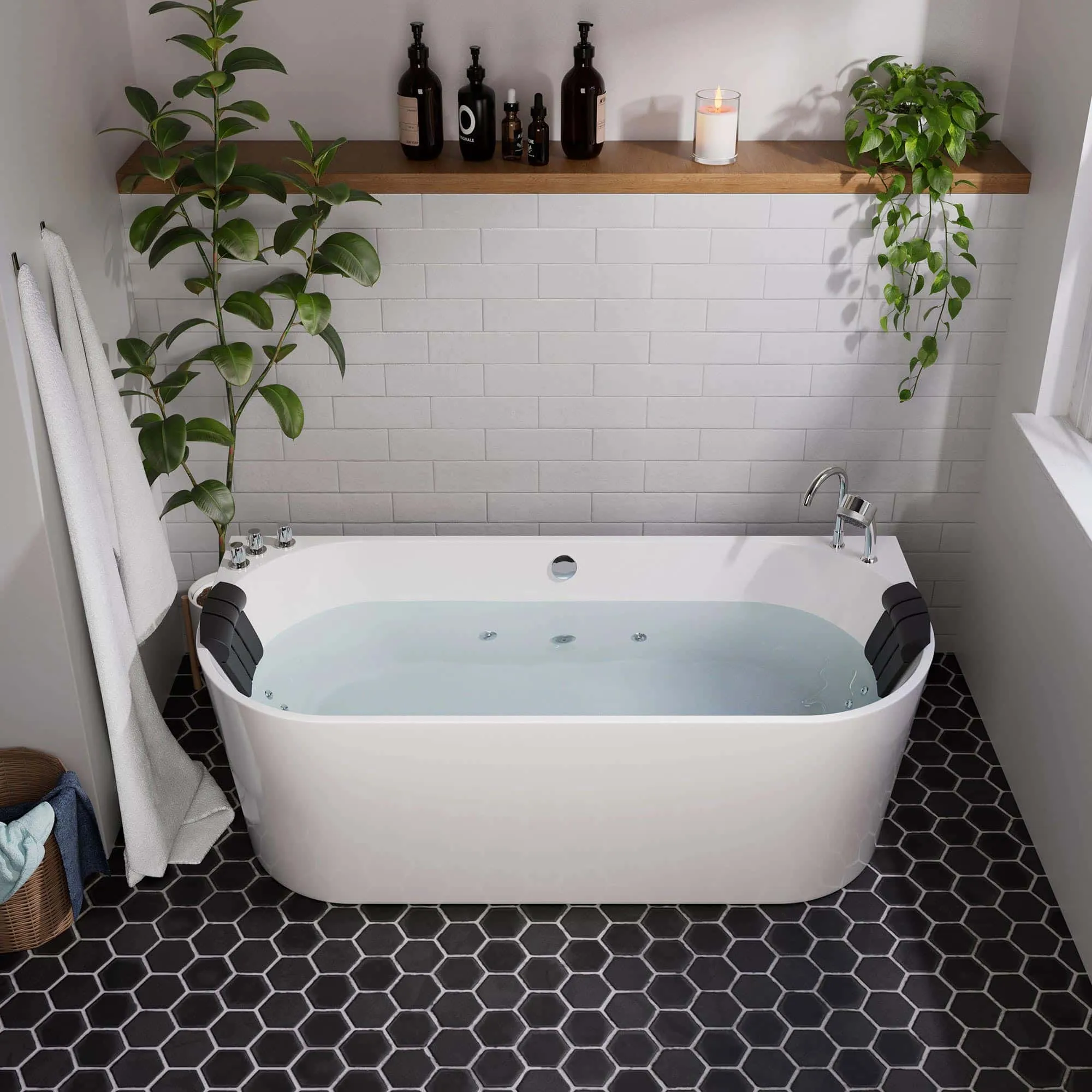 71" Freestanding Hydro Massage Whirlpool Bathtub with Center Drain