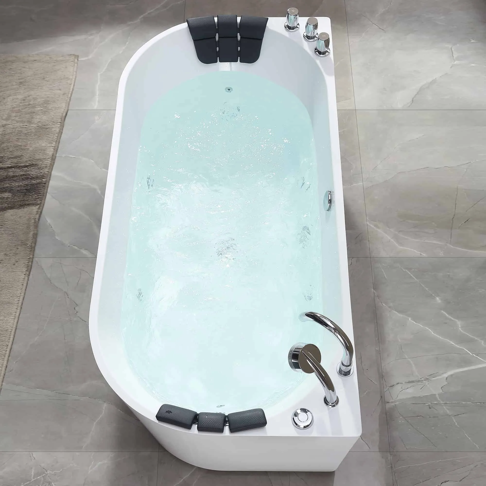71" Freestanding Hydro Massage Whirlpool Bathtub with Center Drain