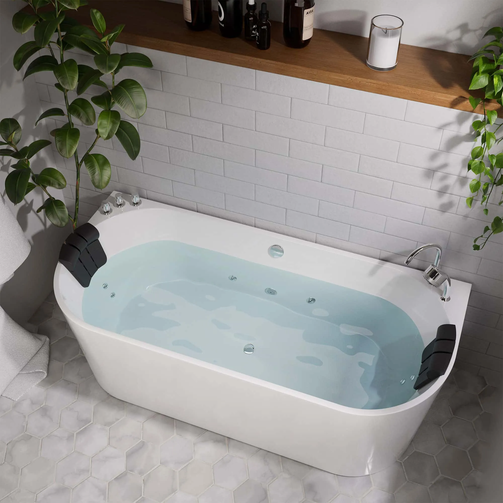 71" Freestanding Hydro Massage Whirlpool Bathtub with Center Drain