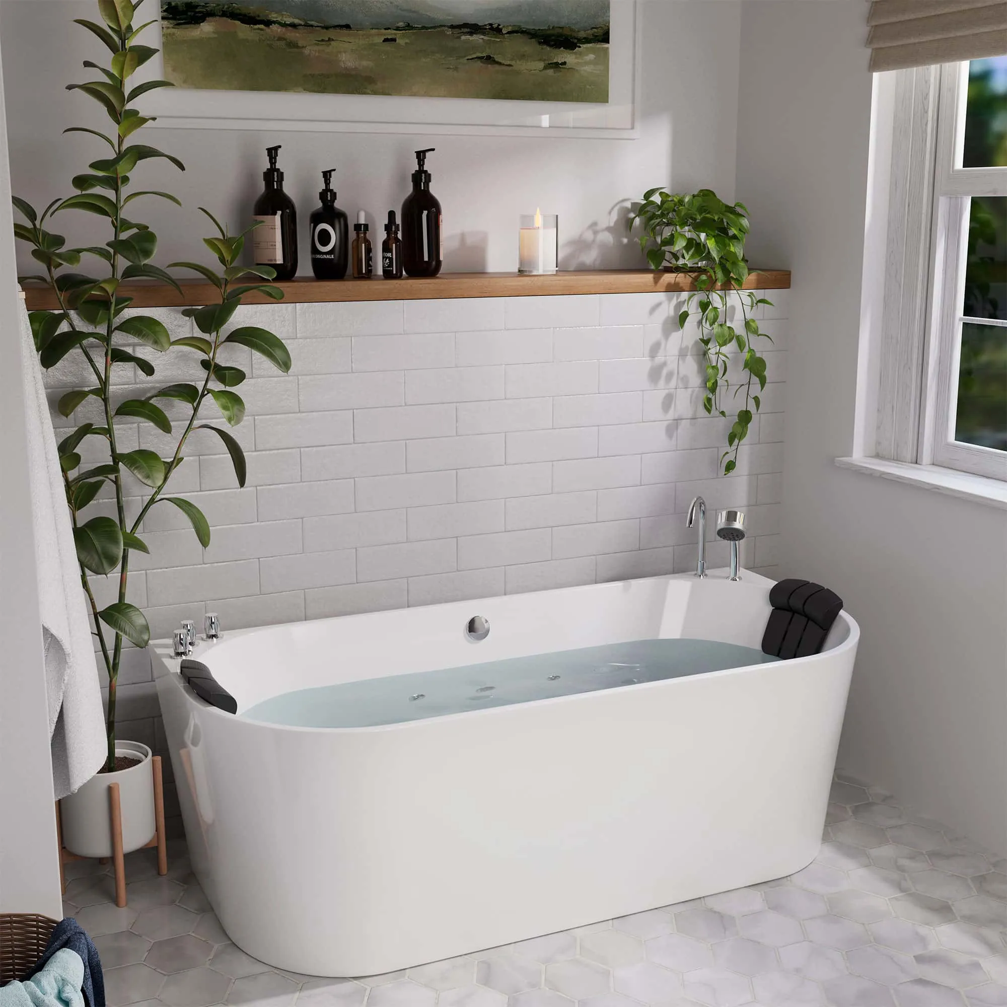 71" Freestanding Hydro Massage Whirlpool Bathtub with Center Drain