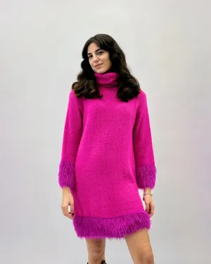 Abito premium dolcevita in lana mohair con piume