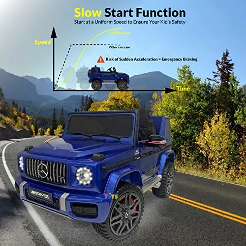 Americas Toys for Kids 12V Electric Car with Remote Control – Ride On Toys with Open Doors, Plastic Wheels, Leather Seat, 3 Point Seat Belt, MP3 Music, Compatible with Mercedes-Benz (Blue)