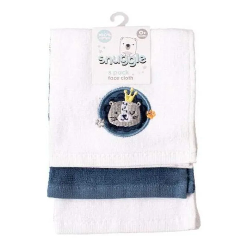 Baby Embroidered Face Cloth Lion 3 Pack