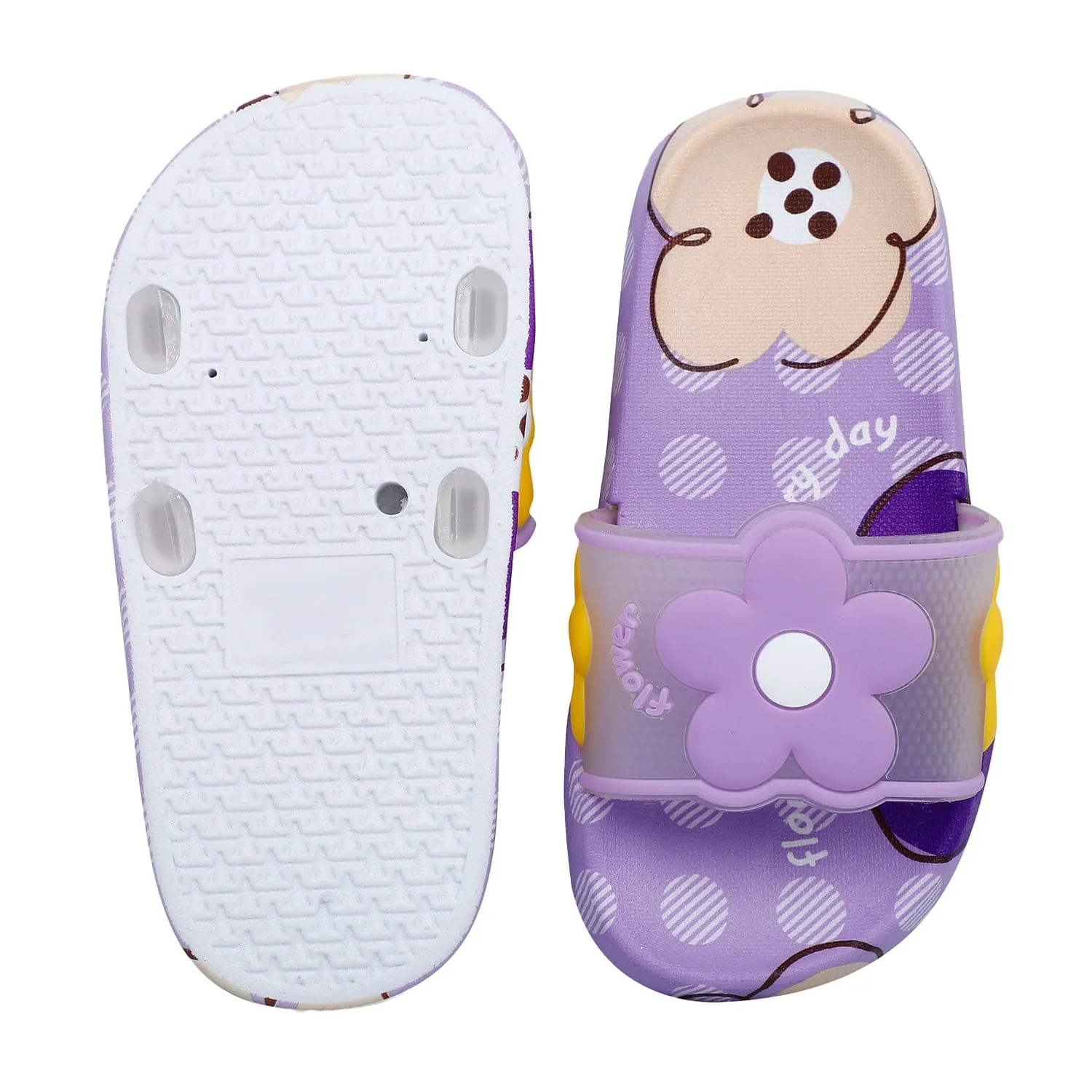 Baby Moo Floral 3D Beach Slippers Sliders - Purple