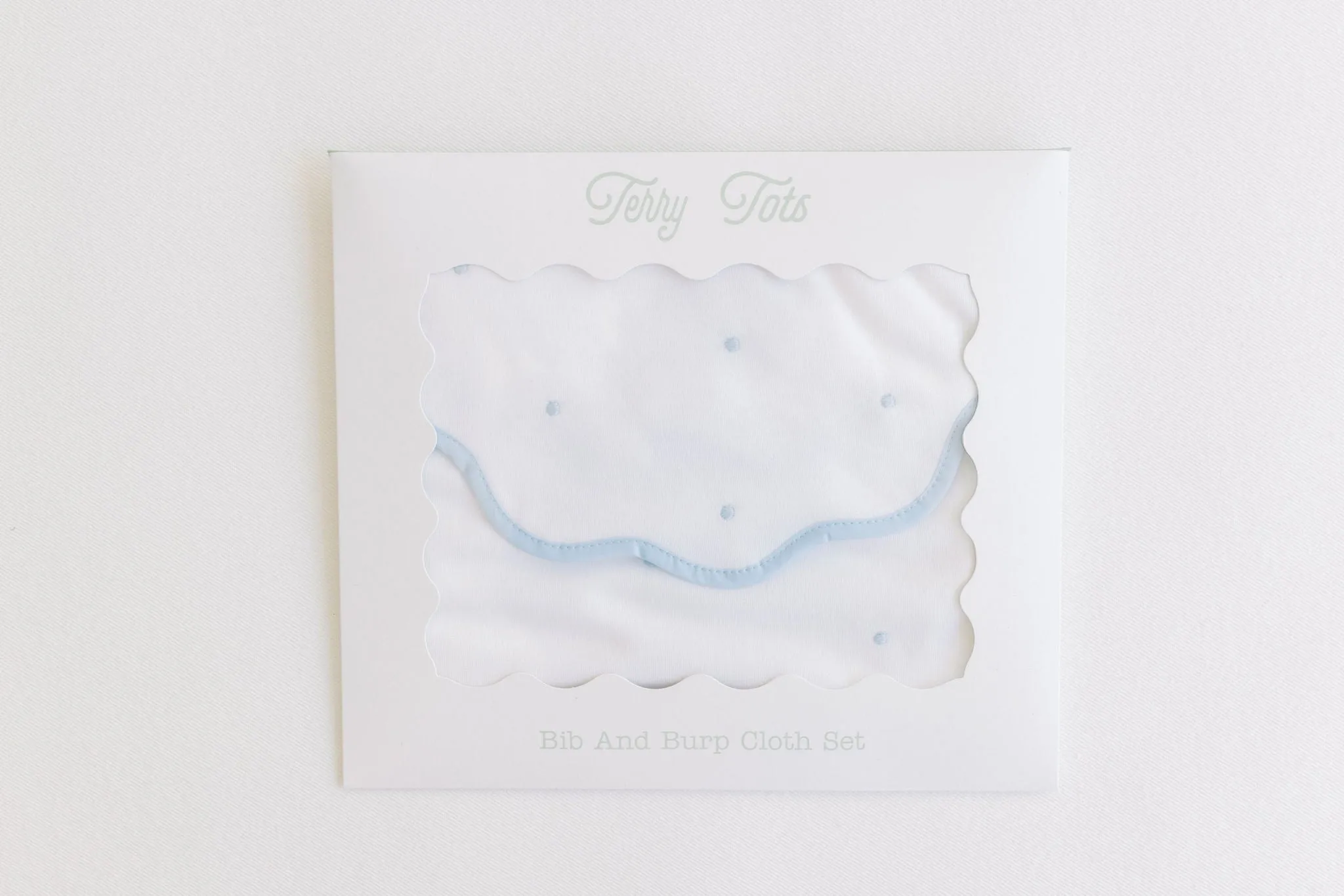 Bib & Burp Set, Blue Embroidered Dots