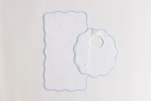 Bib & Burp Set, Blue Embroidered Dots