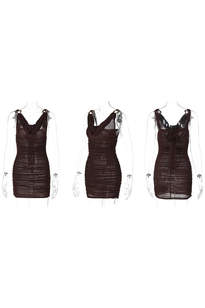 BJ688 Ruched Mesh Mini Dress