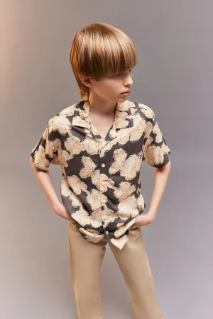 Boy Oversize Fit Polo Collar Viscose Shirt