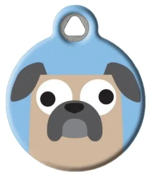 Buggy Pug Dog Tag - Blue