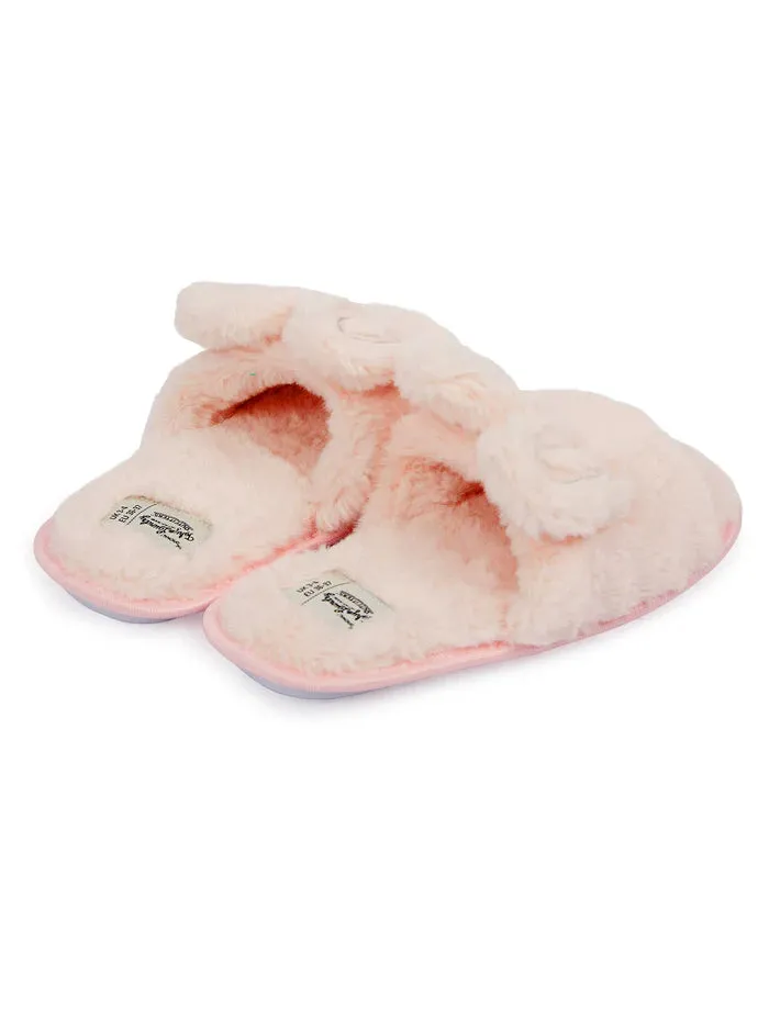 Bunny Faux Fur Open Toe Slippers Pink
