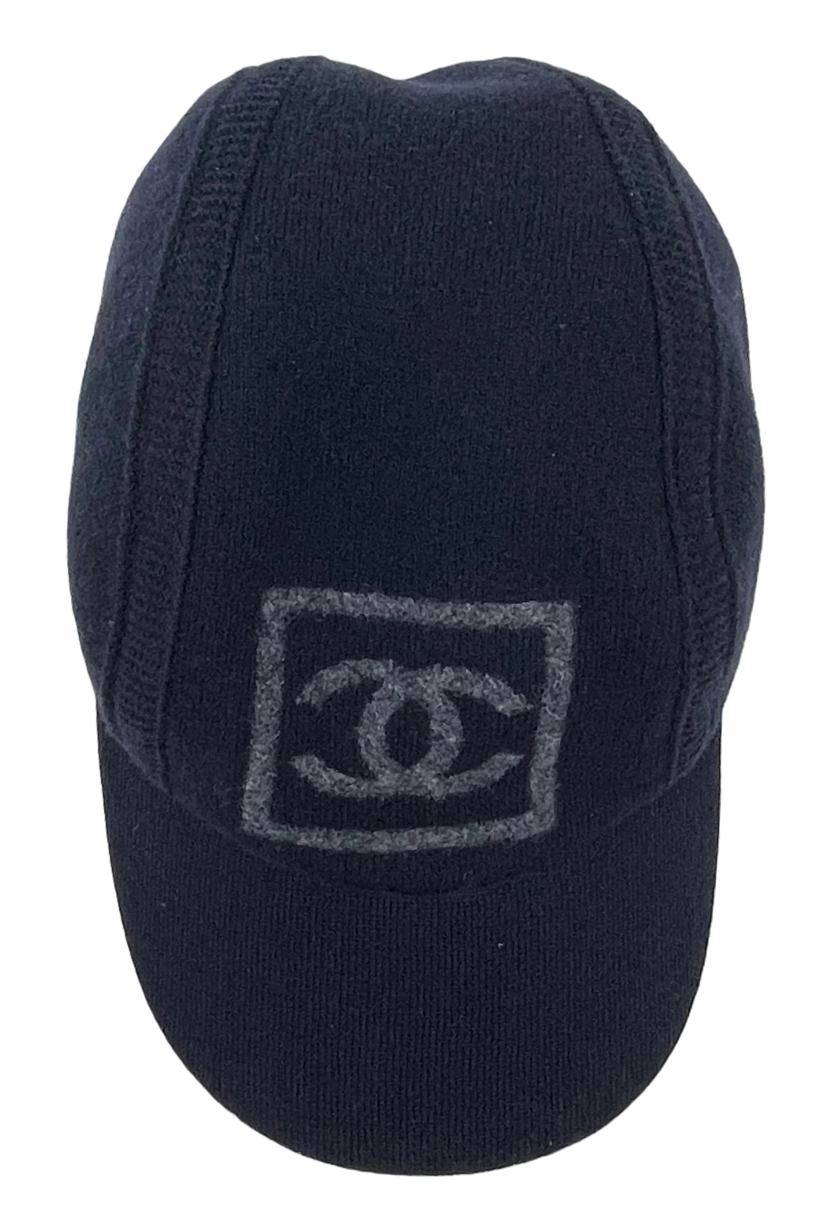 Chanel Navy Cashmere Sport Cap with Logo, Size L