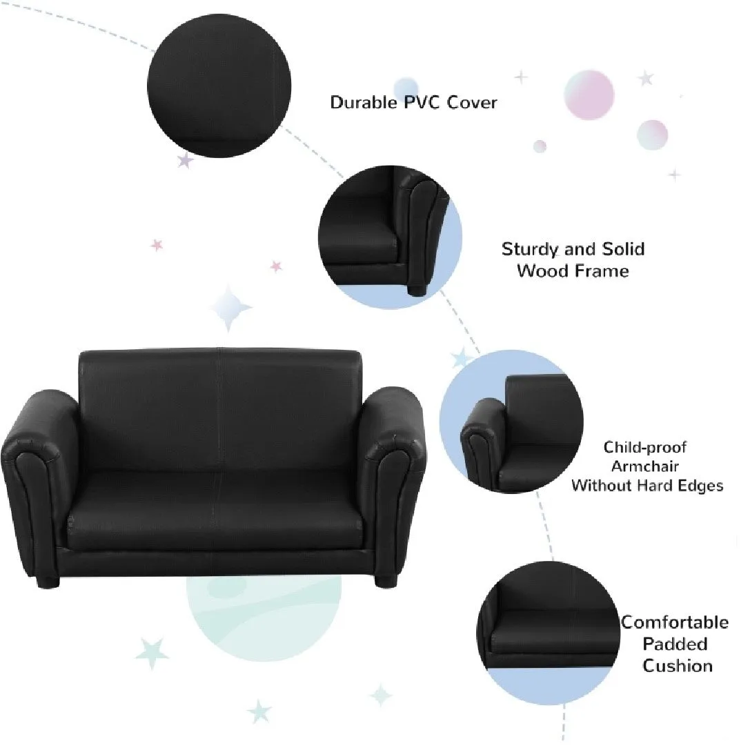 Childrens 2-Seater Mini Sofa Set with Large Footstool | Black | 3-6 Years