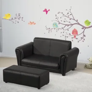 Childrens 2-Seater Mini Sofa Set with Large Footstool | Black | 3-6 Years