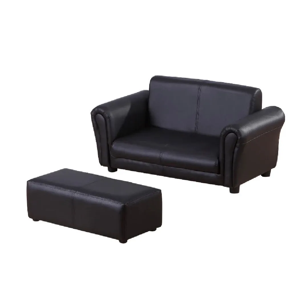 Childrens 2-Seater Mini Sofa Set with Large Footstool | Black | 3-6 Years