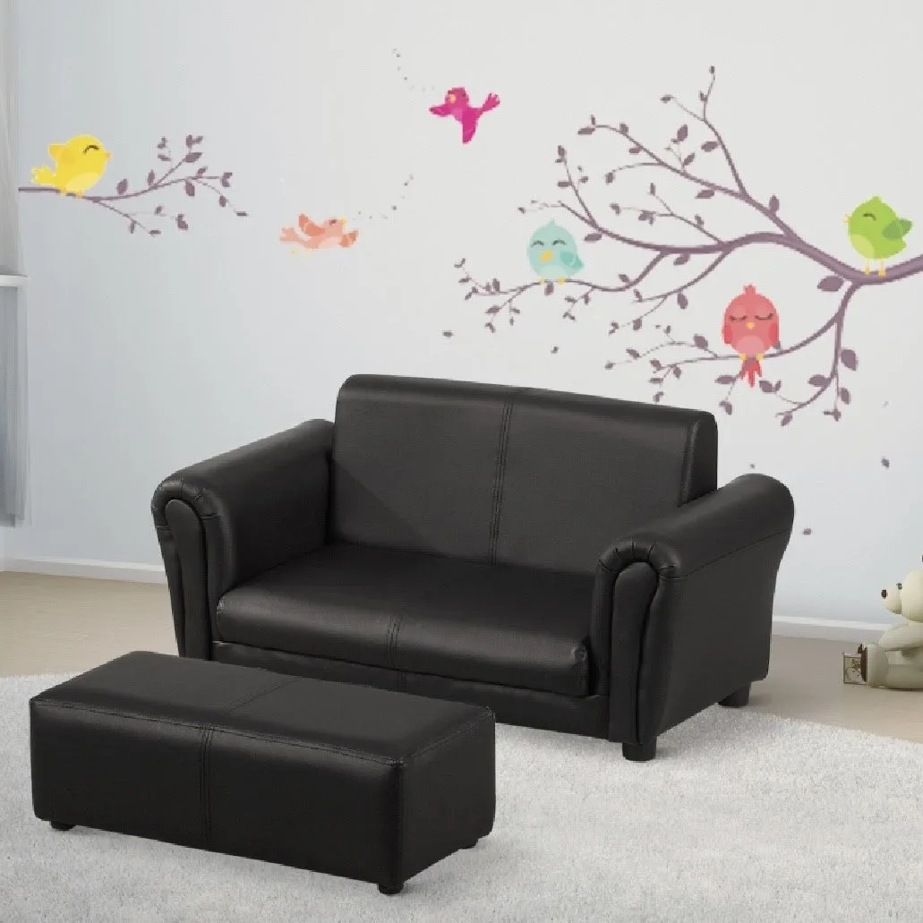 Childrens 2-Seater Mini Sofa Set with Large Footstool | Black | 3-6 Years