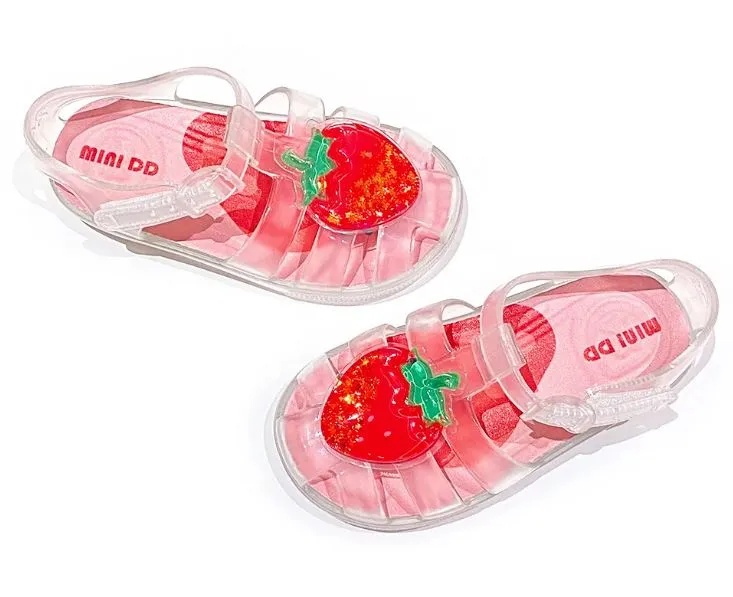 Clear Cute Summer Jelly Fruit Strawberry Pineapple Design for Kids Fashionable Sandals Flat Shoes