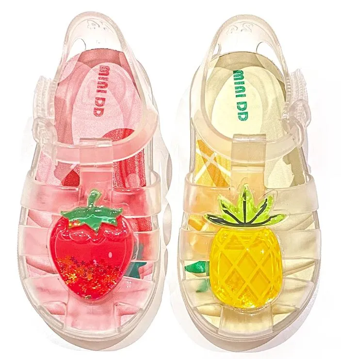 Clear Cute Summer Jelly Fruit Strawberry Pineapple Design for Kids Fashionable Sandals Flat Shoes