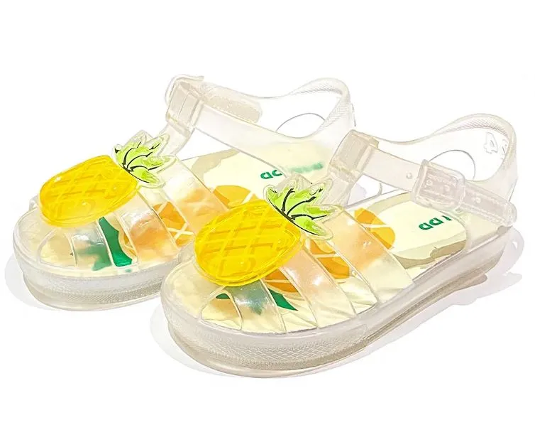 Clear Cute Summer Jelly Fruit Strawberry Pineapple Design for Kids Fashionable Sandals Flat Shoes