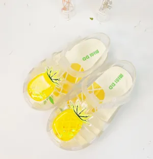 Clear Cute Summer Jelly Fruit Strawberry Pineapple Design for Kids Fashionable Sandals Flat Shoes