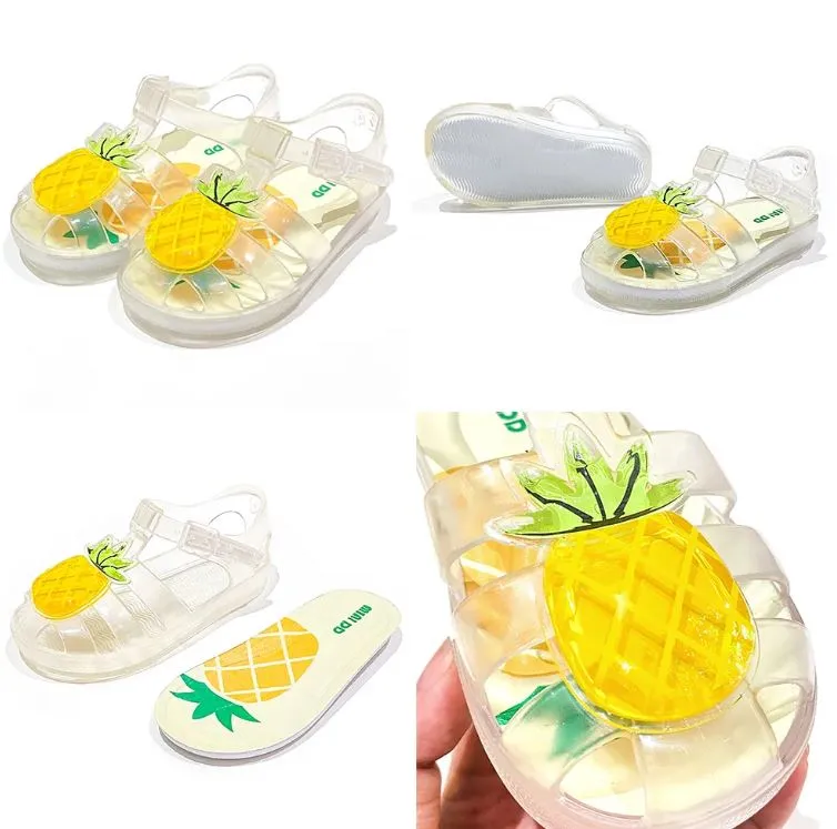 Clear Cute Summer Jelly Fruit Strawberry Pineapple Design for Kids Fashionable Sandals Flat Shoes