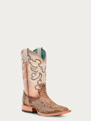 CORRAL B5007 - WOMEN'S GENUINE TAUPE-BEIGE PYTHON VAMP SQUARE TOE BOOTS