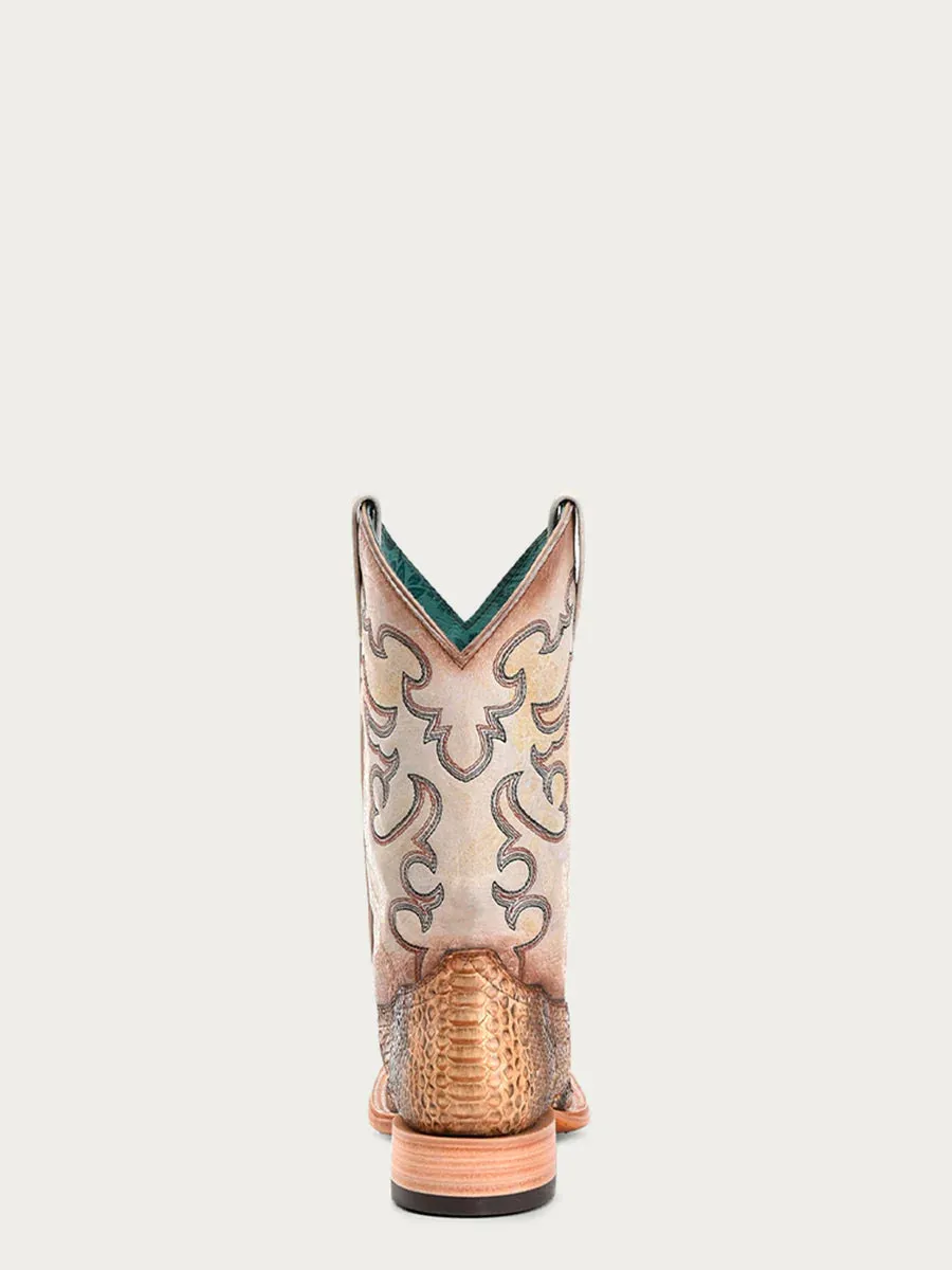 CORRAL B5007 - WOMEN'S GENUINE TAUPE-BEIGE PYTHON VAMP SQUARE TOE BOOTS