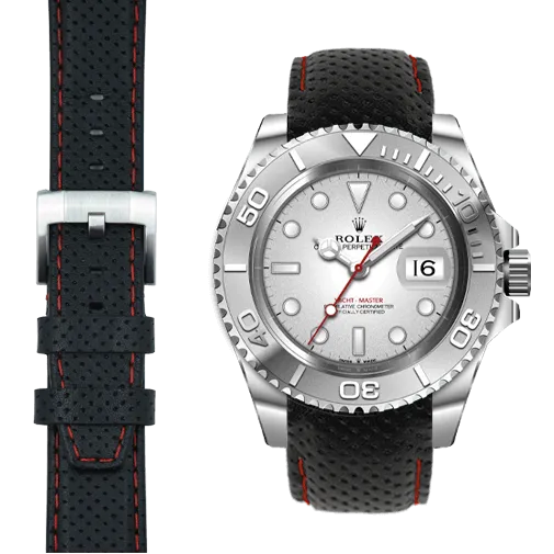 Curved End Racing Leather Strap for Rolex Yacht-Master with Tang Buckle