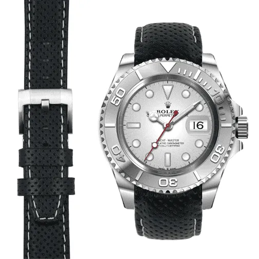 Curved End Racing Leather Strap for Rolex Yacht-Master with Tang Buckle