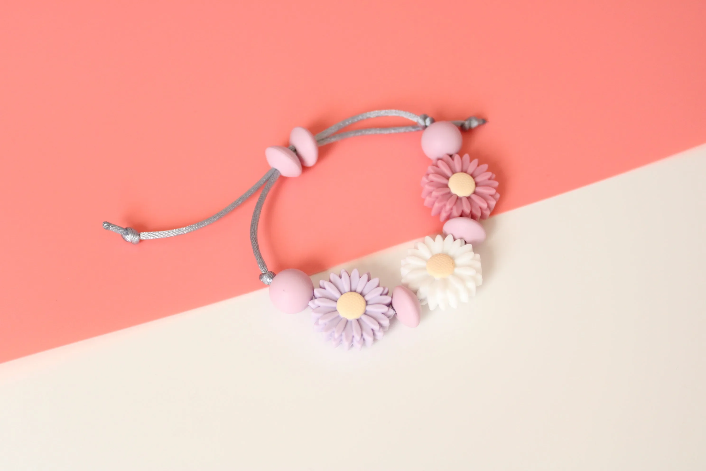 Daisy Adjustable Bracelet - Blush, White & Lilac