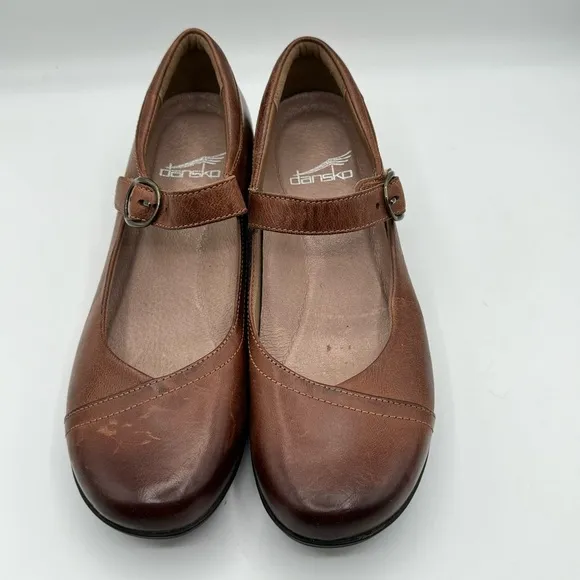 DANSKO Fawna Chestnut Burnished Calf Leather Mary Jane Shoe Arch Support Size 36