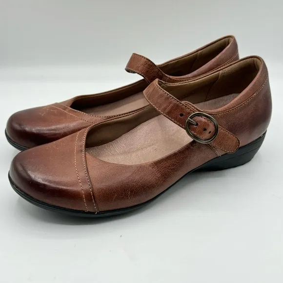 DANSKO Fawna Chestnut Burnished Calf Leather Mary Jane Shoe Arch Support Size 36