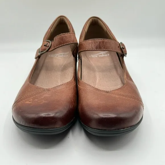 DANSKO Fawna Chestnut Burnished Calf Leather Mary Jane Shoe Arch Support Size 36