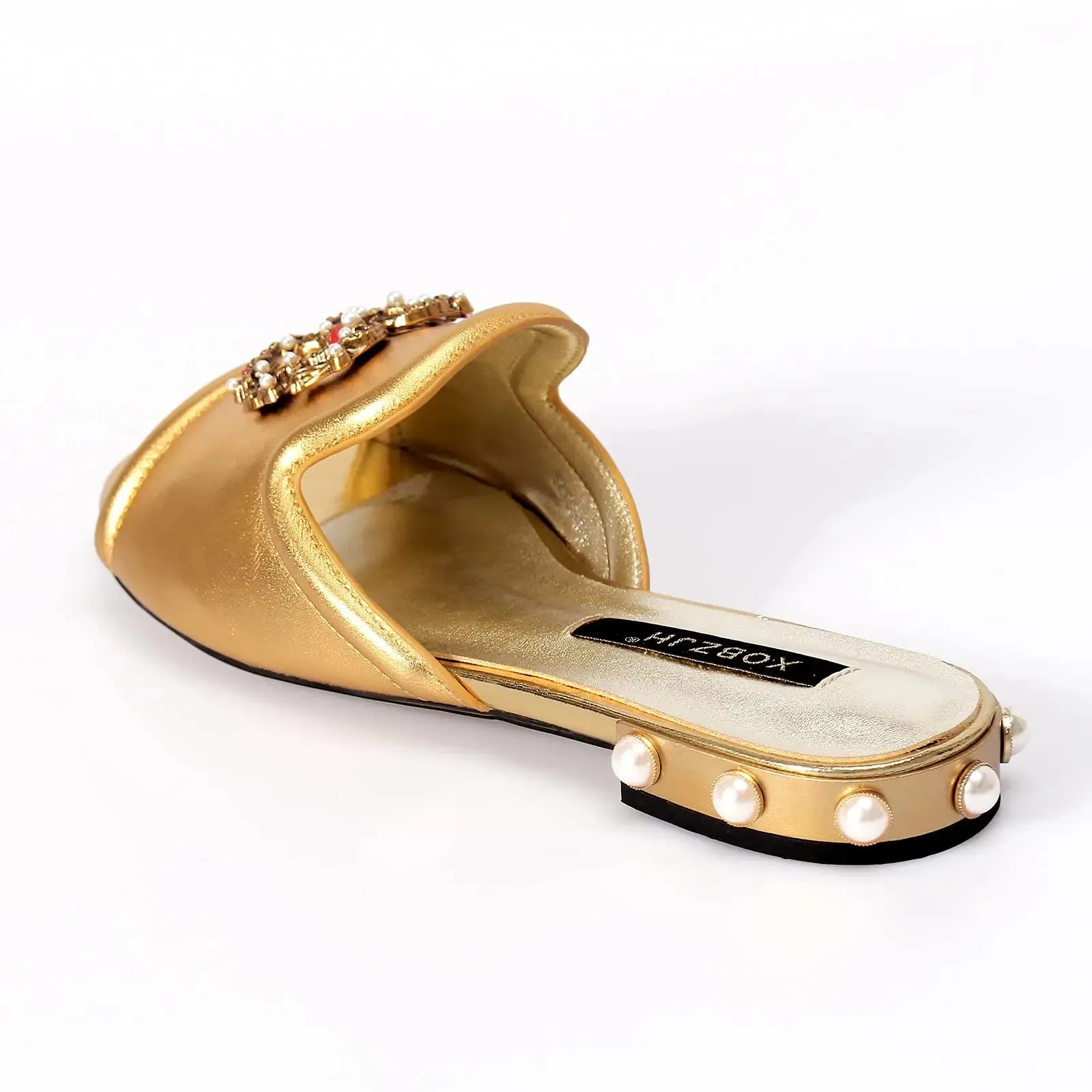 Designer Women Gold Flat Sandals Slides Mule Shoe Luxury Brand 2022 Shoes Woman Ladies Summer Flip Flops Slippers Fashion