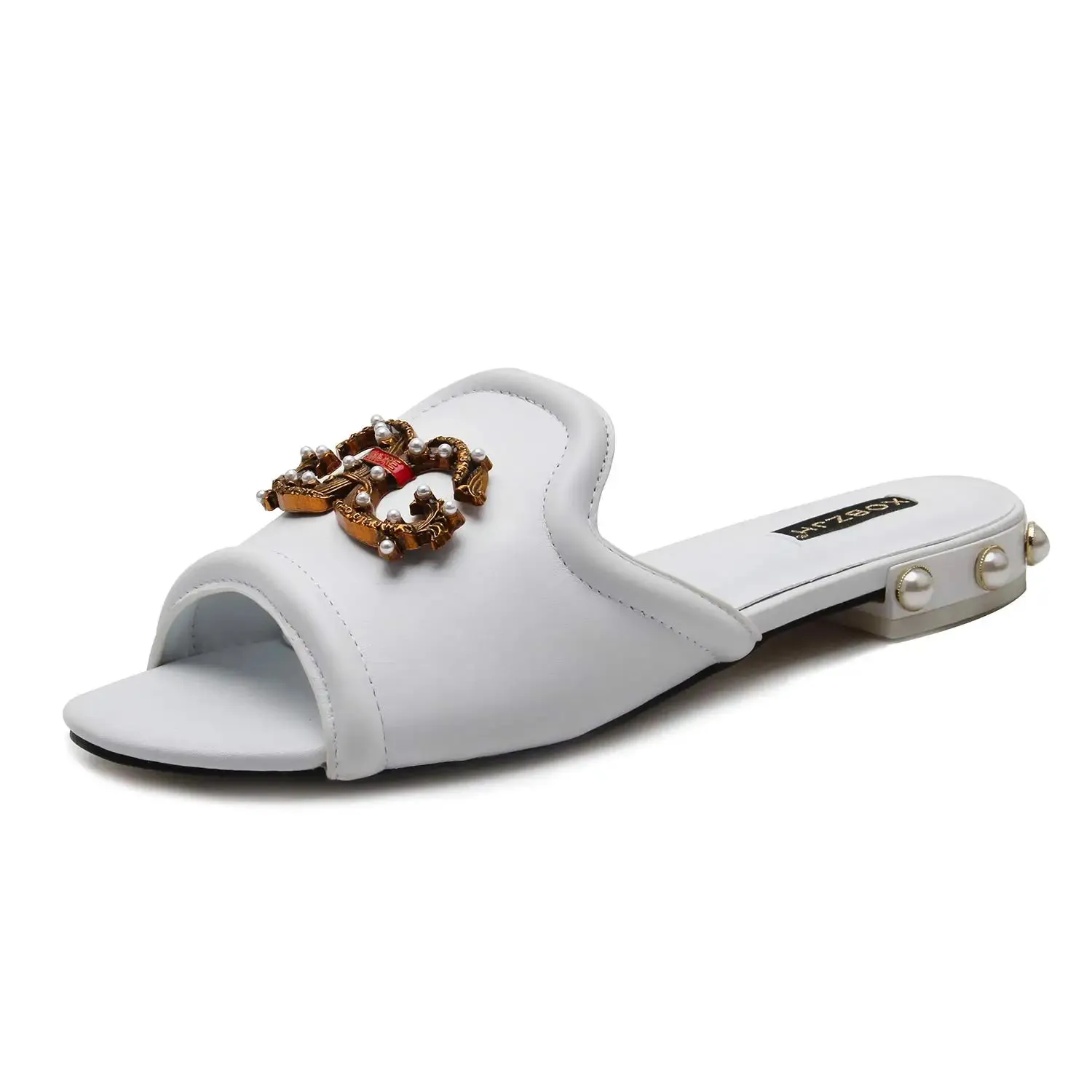 Designer Women Gold Flat Sandals Slides Mule Shoe Luxury Brand 2022 Shoes Woman Ladies Summer Flip Flops Slippers Fashion