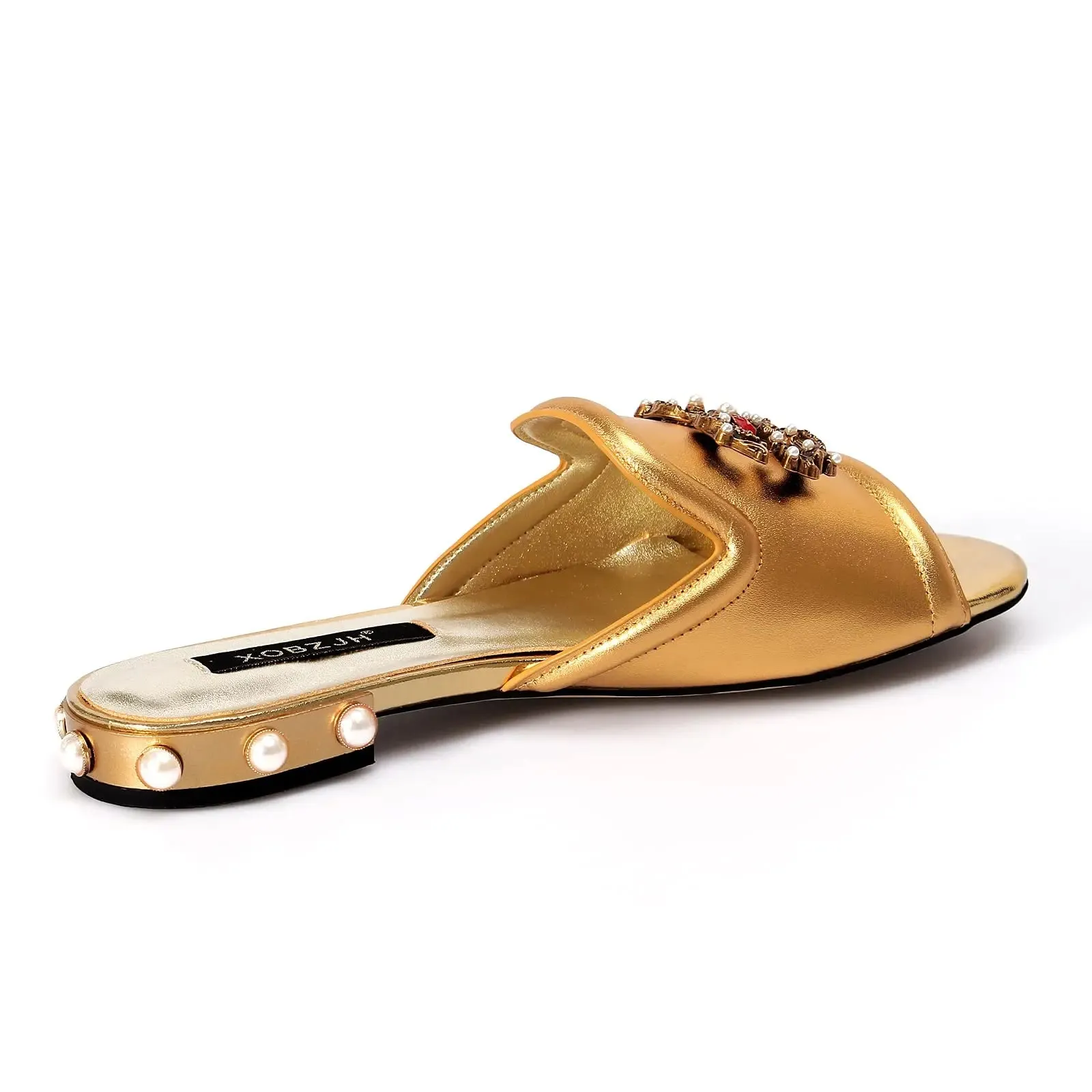 Designer Women Gold Flat Sandals Slides Mule Shoe Luxury Brand 2022 Shoes Woman Ladies Summer Flip Flops Slippers Fashion
